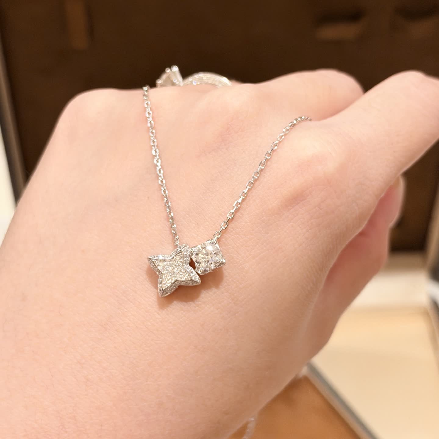 Van Cleef & Arpels Silver Star Diamond Pendant Necklace